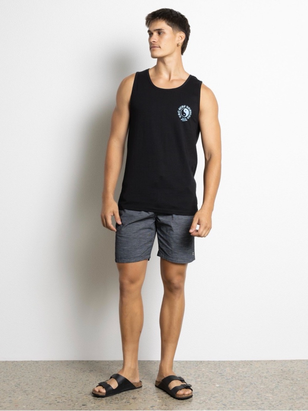 T&C Surf Hawaii Designs men's tank top in black.